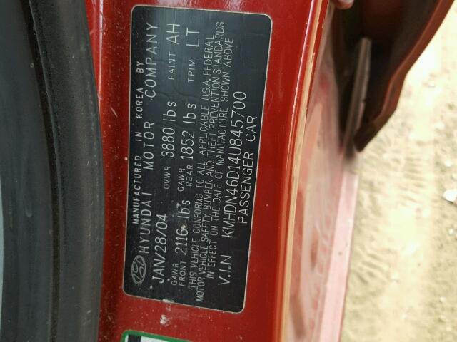 KMHDN46D14U845700 - 2004 HYUNDAI ELANTRA GL RED photo 10