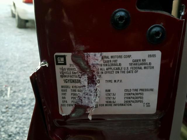 1GYEK63N76R144363 - 2006 CADILLAC ESCALADE L MAROON photo 10