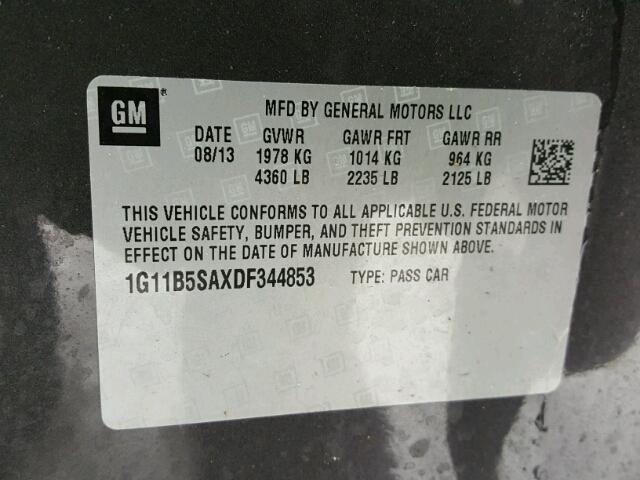 1G11B5SAXDF344853 - 2013 CHEVROLET MALIBU LS CHARCOAL photo 10