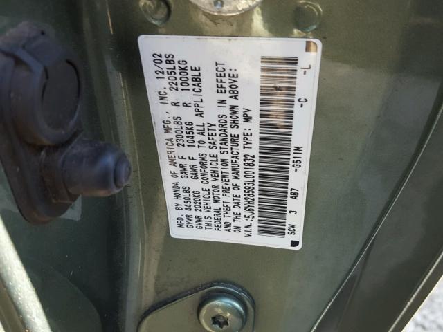 5J6YH28593L001832 - 2003 HONDA ELEMENT EX GREEN photo 10