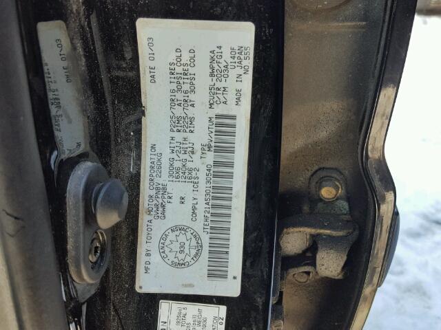 JTEHF21A530130540 - 2003 TOYOTA HIGHLANDER BLACK photo 10