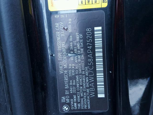 WBAWL7C58AP475208 - 2010 BMW 335 I BLACK photo 10