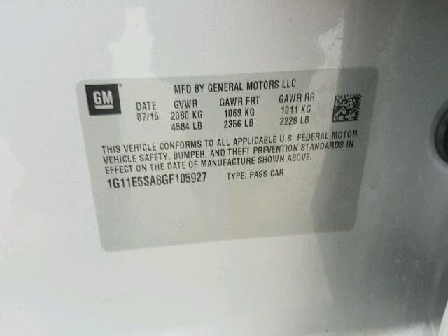 1G11E5SA8GF105927 - 2016 CHEVROLET MALIBU LIM ვერცხლისფერი ფოტო 10