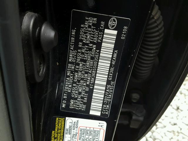 4T1BK36B55U035674 - 2005 TOYOTA AVALON XL BLACK photo 10