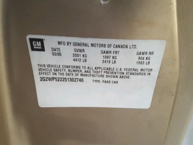 2G2WP522251302746 - 2005 PONTIAC GRAND PRIX GOLD photo 10