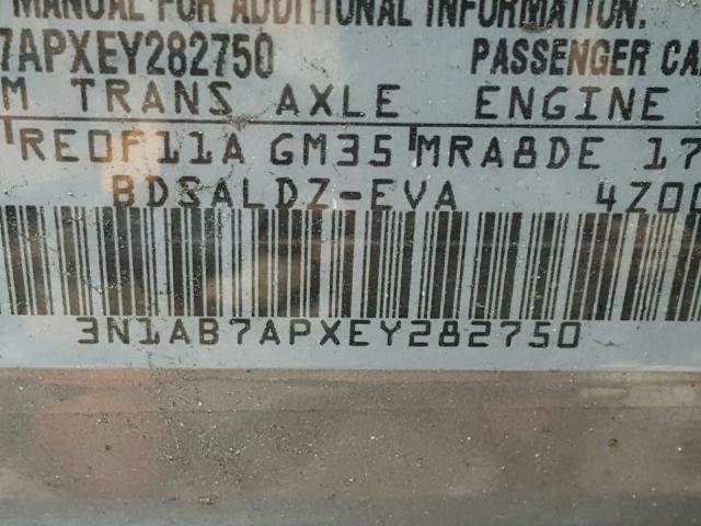 3N1AB7APXEY282750 - 2014 NISSAN SENTRA S SILVER photo 10