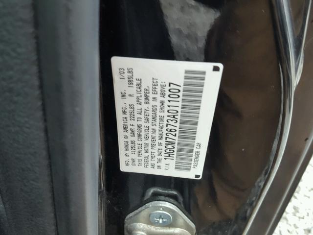 1HGCM72673A011007 - 2003 HONDA ACCORD EX BLACK photo 10