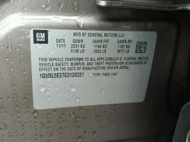 1G6DL5E37C0128221 - 2012 CADILLAC CTS PERFOR Beżowy zdjęcie 10