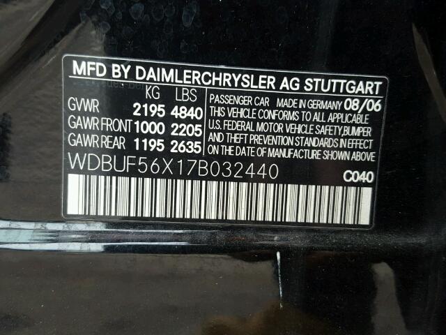 WDBUF56X17B032440 - 2007 MERCEDES-BENZ E 350 BLACK photo 10