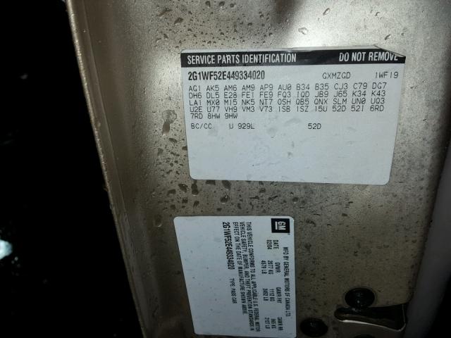 2G1WF52E449334020 - 2004 CHEVROLET IMPALA 金色 照片 10