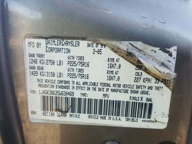 1J4GK38K25W630469 - 2005 JEEP LIBERTY RE BEIGE photo 10