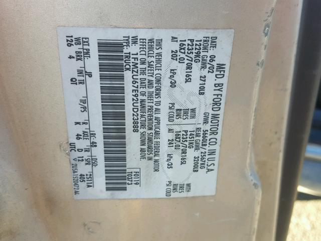 1FMZU67E92UD23888 - 2002 FORD EXPLORER S SILVER photo 10