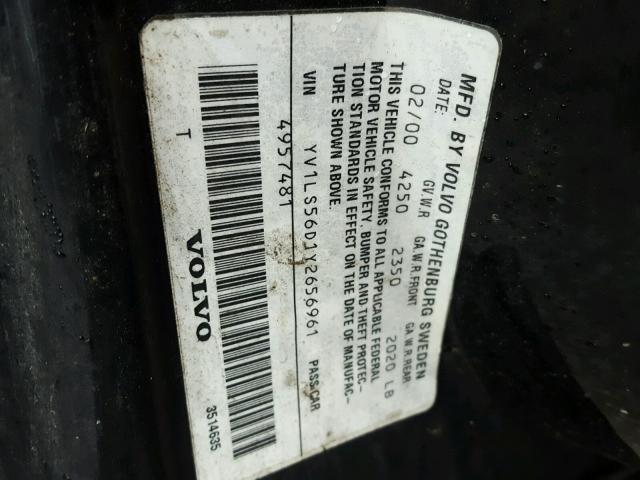 YV1LS56D1Y2656961 - 2000 VOLVO S70 GLT BLACK photo 10