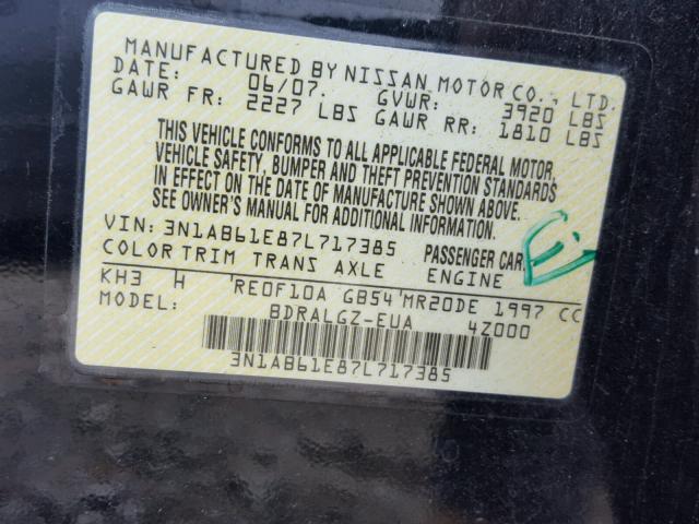 3N1AB61E87L717385 - 2007 NISSAN SENTRA 2.0 BLACK photo 10