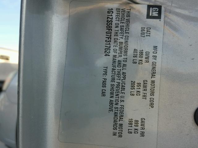 1G1ZS58F07F317624 - 2007 CHEVROLET MALIBU LS SILVER photo 10