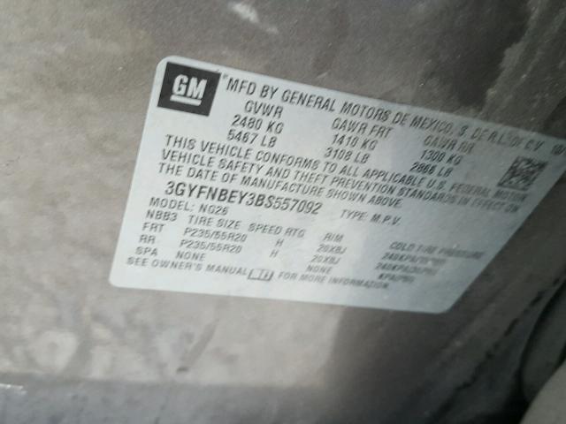 3GYFNBEY3BS557092 - 2011 CADILLAC SRX PERFOR 米色 照片 10