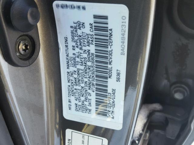 4T1BF32K92U516808 - 2002 TOYOTA CAMRY LE GRAY photo 10