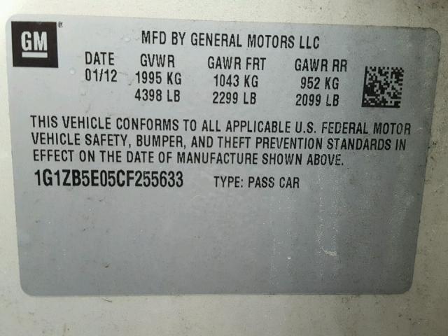 1G1ZB5E05CF255633 - 2012 CHEVROLET MALIBU LS თაფლისფერი ფოტო 10