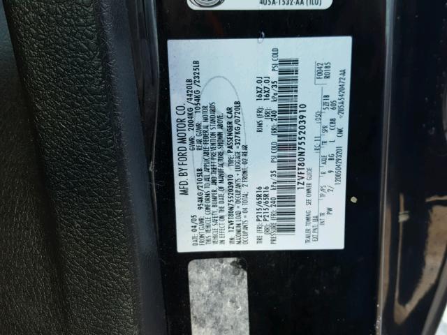 1ZVFT80N755203910 - 2005 FORD MUSTANG BLACK photo 10