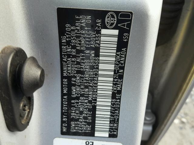 2T1BU4EE8AC301566 - 2010 TOYOTA COROLLA BA SILVER photo 10