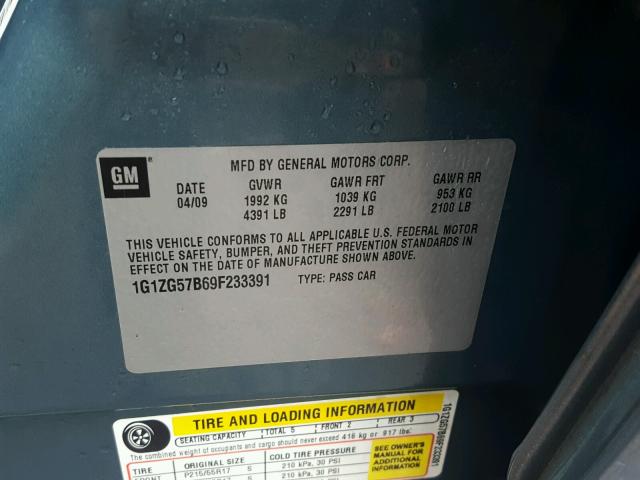 1G1ZG57B69F233391 - 2009 CHEVROLET MALIBU LS 蓝色 照片 10