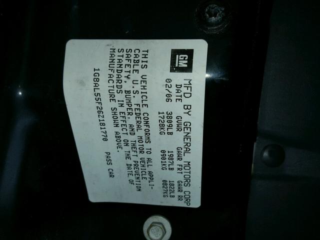 1G8AL55F26Z181770 - 2006 SATURN ION LEVEL SILVER photo 10