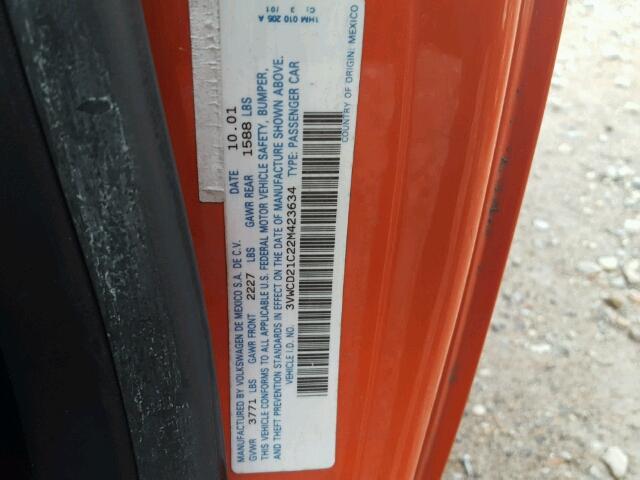 3VWCD21C22M423634 - 2002 VOLKSWAGEN NEW BEETLE 橙色 照片 10