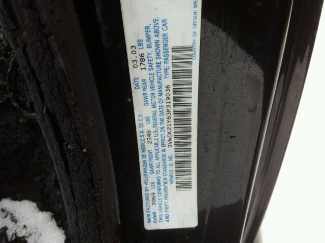 3VWCK21Y63M319036 - 2003 VOLKSWAGEN NEW BEETLE 黑色 照片 10