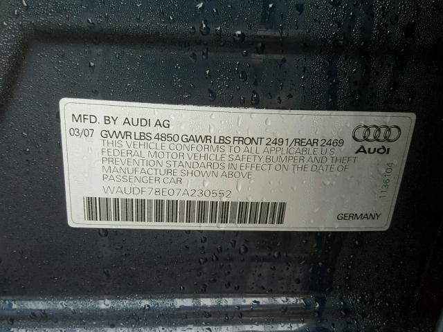 WAUDF78E07A230552 - 2007 AUDI A4 2.0T QU BLACK photo 10