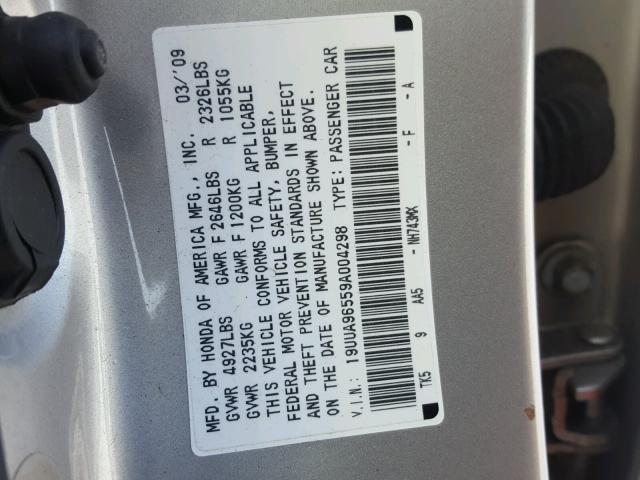 19UUA96559A004298 - 2009 ACURA TL GRAY photo 10