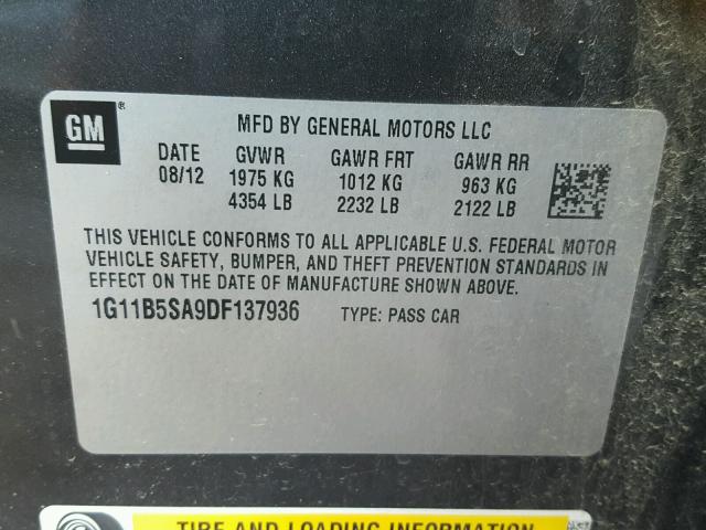 1G11B5SA9DF137936 - 2013 CHEVROLET MALIBU LS BLACK photo 10