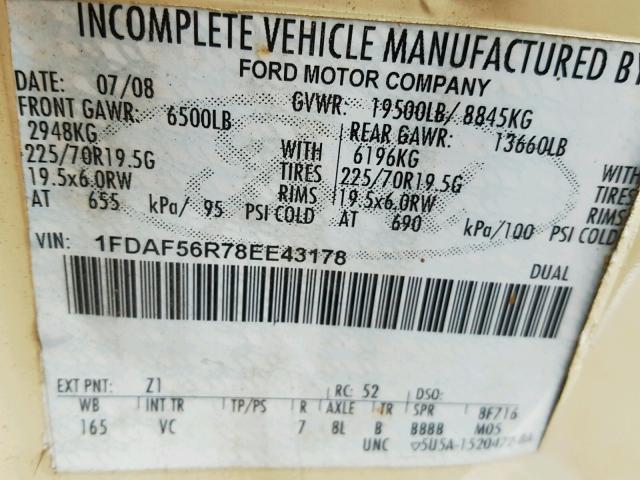 1FDAF56R78EE43178 - 2008 FORD F550 SUPER TAN photo 10