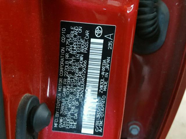 JTDKN3DU9A5129366 - 2010 TOYOTA PRIUS RED photo 10