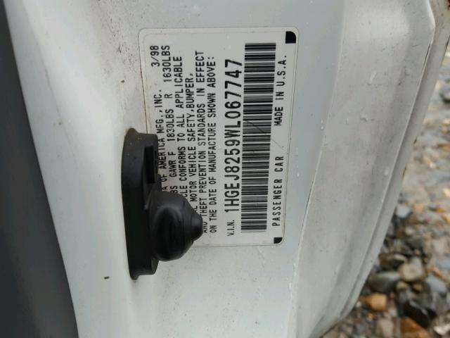 1HGEJ8259WL067747 - 1998 HONDA CIVIC EX 白色 照片 10