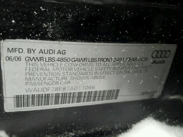 WAUDF78E87A011046 - 2007 AUDI A4 2.0T QU BLACK photo 10