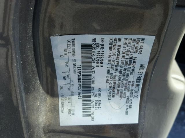 1FAFP34N85W271685 - 2005 FORD FOCUS ZX4 CHARCOAL photo 10