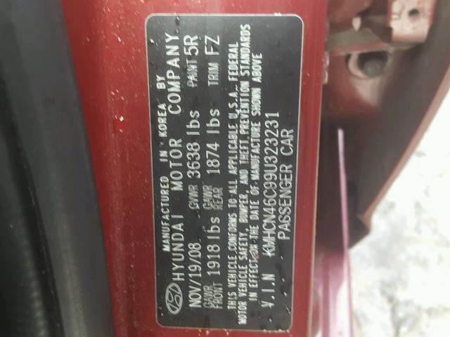 KMHCN46C99U323231 - 2009 HYUNDAI ACCENT GLS MAROON photo 10