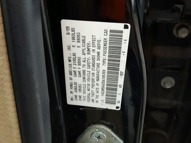 1HGCM56405A196369 - 2005 HONDA ACCORD LX BLACK photo 10