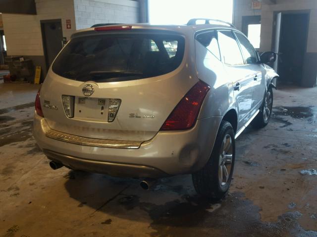 JN8AZ08W07W661185 - 2007 NISSAN MURANO SL SILVER photo 4