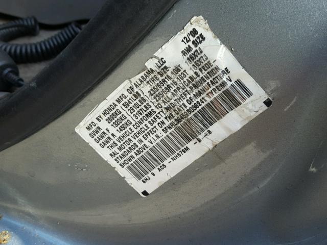 5FNRL38459B036241 - 2009 HONDA ODYSSEY EX GRAY photo 10
