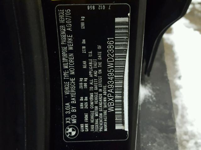 WBXPA93495WD23861 - 2005 BMW X3 3.0I BLACK photo 10