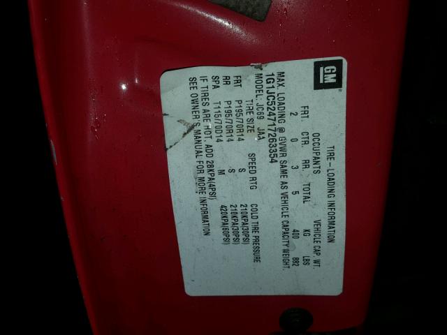 1G1JC524717263354 - 2001 CHEVROLET CAVALIER B RED photo 10