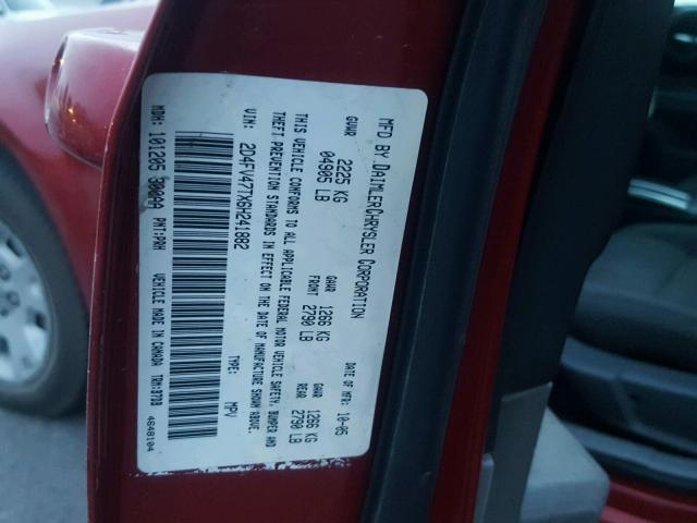 2D4FV47TX6H241882 - 2006 DODGE MAGNUM SE MAROON photo 10