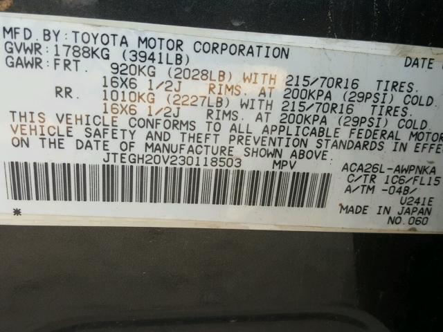 JTEGH20V230118503 - 2003 TOYOTA RAV4 GRAY photo 10