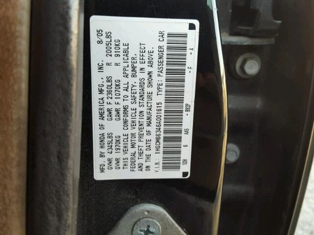 1HGCM66346A001615 - 2006 HONDA ACCORD LX BLACK photo 10