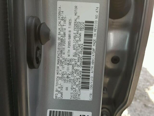 3TMLU4EN7EM154349 - 2014 TOYOTA TACOMA DOU SILVER photo 10