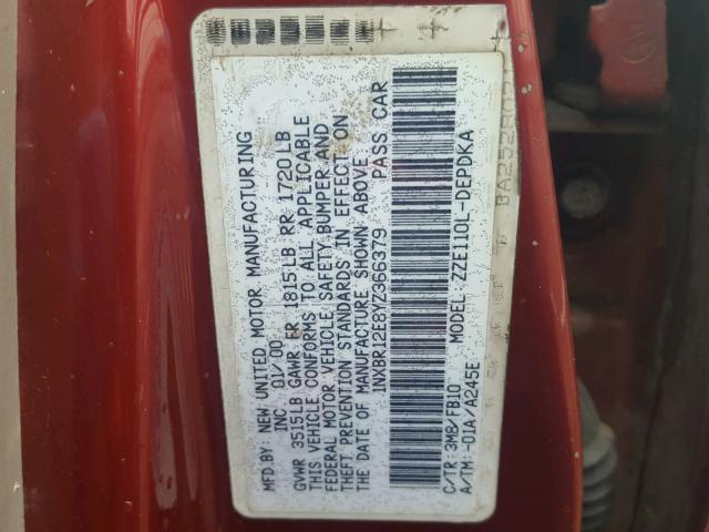 1NXBR12E8YZ366379 - 2000 TOYOTA COROLLA VE RED photo 10