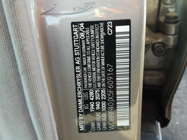 WDBRF40JX5F609167 - 2005 MERCEDES-BENZ C 230K SPO GRAY photo 10