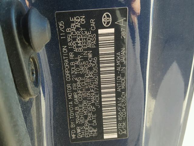 JTKDE177460105346 - 2006 TOYOTA SCION TC 蓝色 照片 10