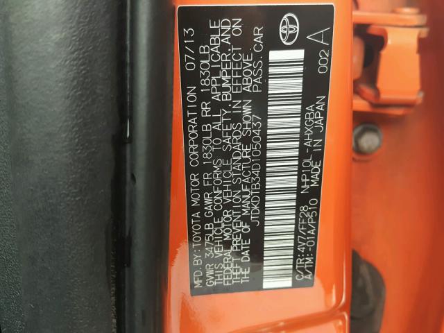 JTDKDTB34D1050437 - 2013 TOYOTA PRIUS C ORANGE photo 10